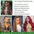 30 Inch Balayage Highlight Lace Front Wig Human Hair FB/27 Colored Body Wave Lace Front Wigs Human Hair 13x6 HD Lace 180 Density Glueless Wigs Human Hair for Black Women Blonde Wig Human Hair