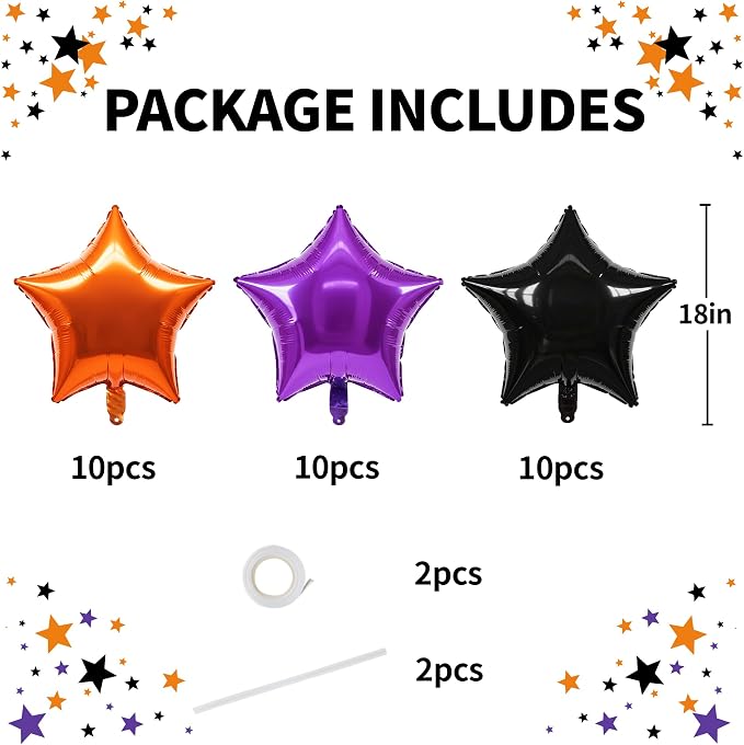 TONIFUL 30 Pcs Star Balloons 18 Inch Large Orange Black Purple Foil Balloon | - Image 2