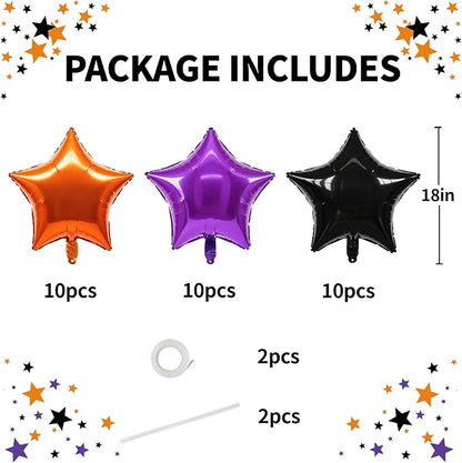TONIFUL 30 Pcs Star Balloons 18 Inch Large Orange Black Purple Foil Balloon | - Image 2