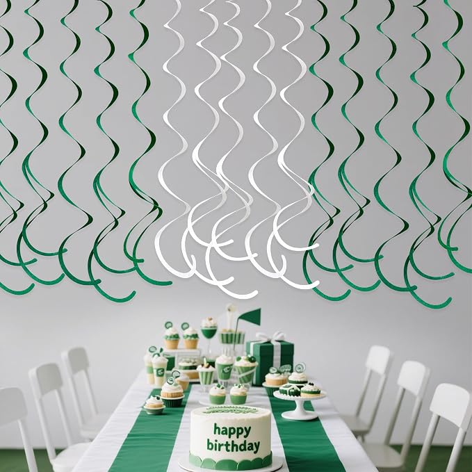 36 Pcs Green White Hanging Swirl Decorations Felt Swirl Streamer Spiral Ceiling - Image 5