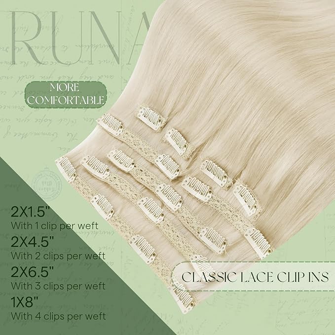 RUNATURE Blonde Clip in Hair Extensions Real Human Hair, Remy Hair Extensions Clip Ins, Double Weft Human Hair Clip in Extensions, Natural Looking For Daily Wearing, 18 Inch 120g #800 Platinum Blonde