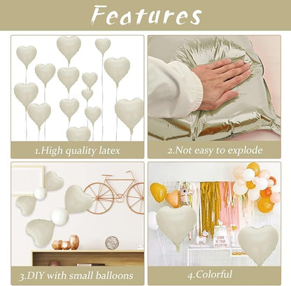 Cream Heart Balloons, 18inch Beige Foil Valentine Balloons - Image 3