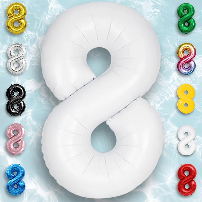 White Number Balloon 8 Mylar Foil Balloons 32 inch - Image 3