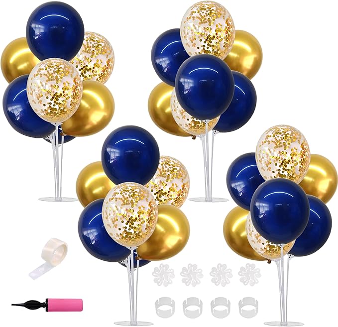 TONIFUL 4 Set Navy Blue Gold Balloons Stand Balloon Centerpieces by TONIFUL
