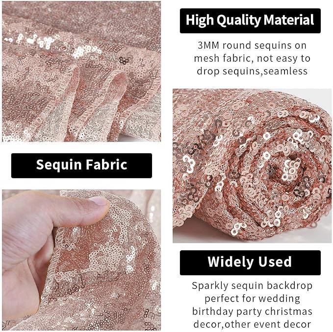 Hahuho Rose Gold Sequin Backdrop Curtain, Party Decoration（2 Panels, 2FT x 8FT - Image 3