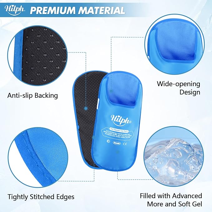 Hilph Foot Ice Pack Slippers for Plantar Fasciitis 2 Packs, Reusable Hot Cold Packs Gel Ice Slipper for Foot and Broken Toes, Gout, Foot Surgery, Neuropathy, Diabetic, Swollen, Light Blue