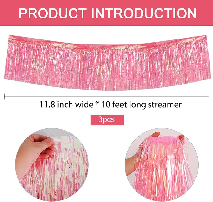 BEISHIDA Laser Pink Fringe Garland Banner 30ft Wall Tinsel Foil Streamers | - Image 2