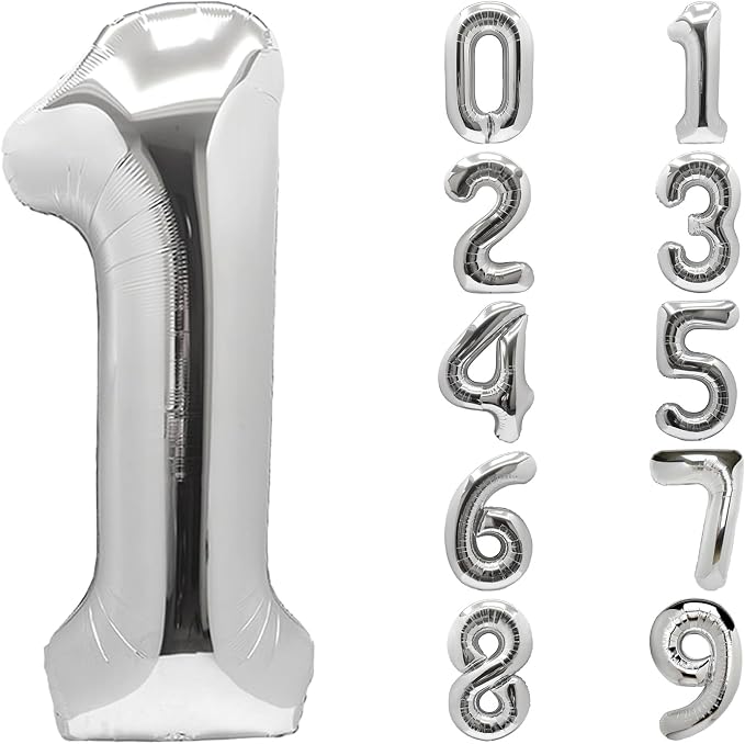 Number Balloons Silver Party Balloon by United-UnicornsParty