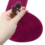 YoungSee Nano Beads Hair Extensions Magenta 18 Inch Nano Extensions Human Hair Burgundy Nano-Ring Hair Extension Remy Human Hair Colored Real Hair Cold Fusion 1g/s 25g 25s for Style Enhancement