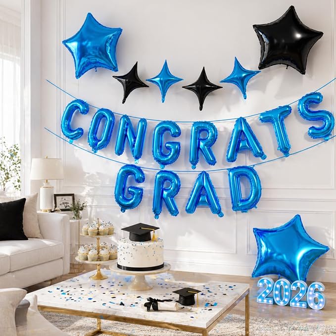 Congrats Grad Balloons, 16 Inch Blue Black Congrats Grad Letters Banner Balloons - Image 4