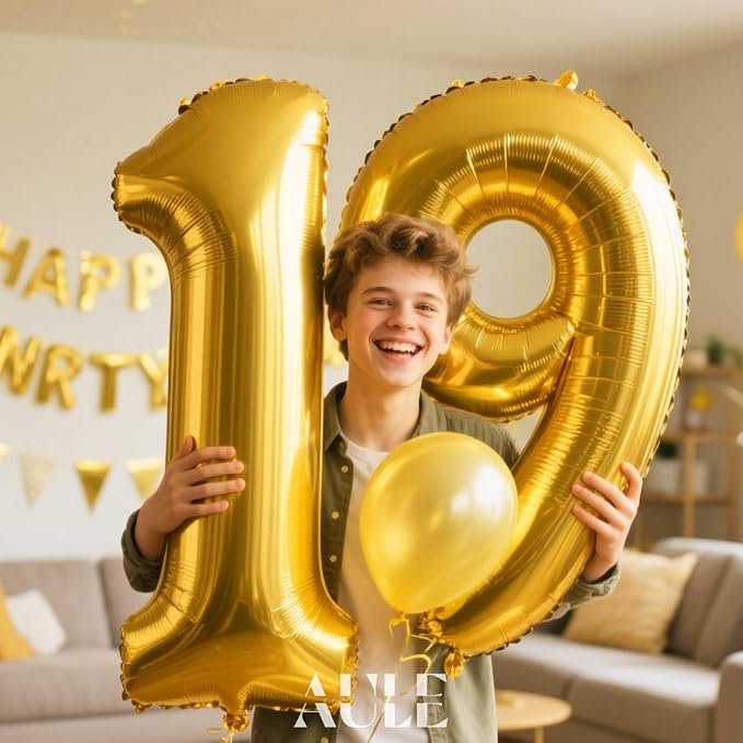 AULE 40 Inch Gold 19 Balloon Number Foil 0-9 Birthday Big Numbers | Birthday - Image 2