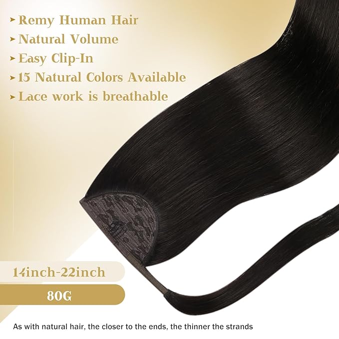Ve Sunny Hair Extensions Ponytail Real Human Hair Wrap Around Clip in Ponytail Hair Extensions Straight Extensions Human Hair for Women Brunette Dark Brown 20inch 80G