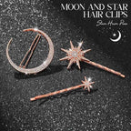 BARTOSI Moon Star Hair Clips Rose Gold Rhinestone Hair Pins Crystal Bobby Pins Bride Wedding Celestial Hair Accessories for Women and Girls (Pack of 3)