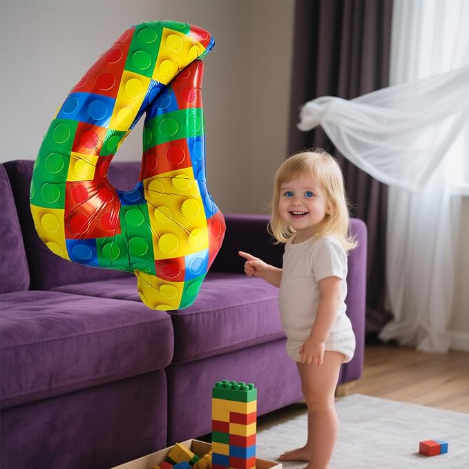 32 Inch Stackable Block Number Balloon – Colorful Brick Building Themed Big - Image 4