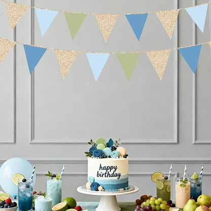 Champagne Gold Dusty Blue Sage Green Pennant Banner Flag Olive Green Blue - Image 7