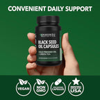 Cold Pressed Black Seed Oil Liquid Capsules with Green Tea Extract for Energy and Digestive Health Support - 60 Count - Nigella Sativa Supplement - Unflavored, Vegan, Non-GMO - 1 Month Supply
