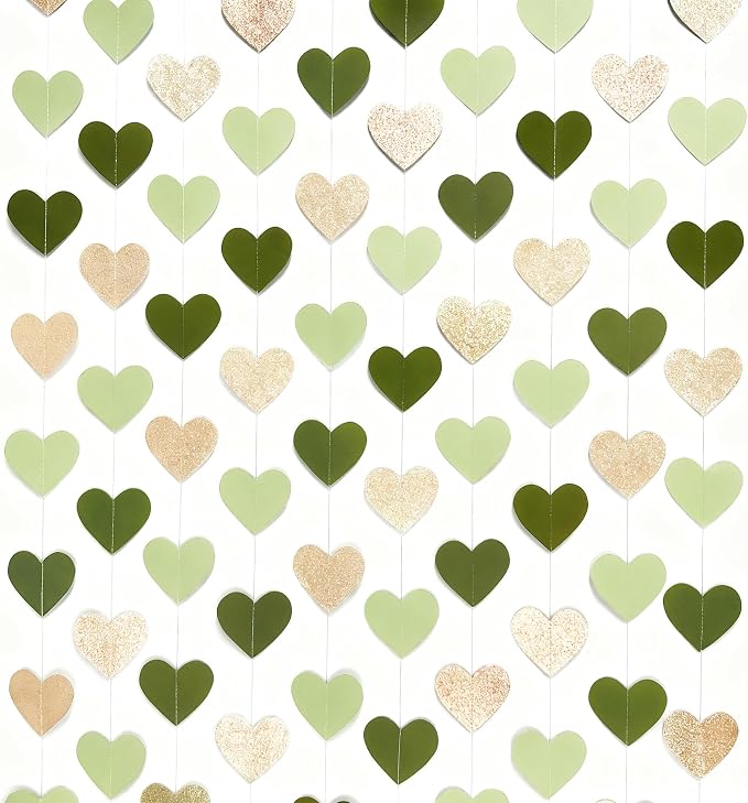 Sage Green Champagne Gold Heart Party Decorations Glitter Champagne Gold Paper - Image 3