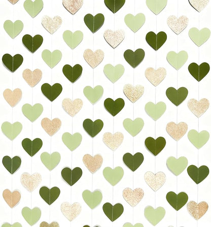 Sage Green Champagne Gold Heart Party Decorations Glitter Champagne Gold Paper - Image 3