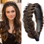 DIGUAN Wide Messy Braided Headband With Teeth Synthetic Hair Plaited Headband High Elasticity Braids Chunky Fishtail Braided Hair Band Hairpiece for Girls Women Beauty Accessory (Copper Brown)