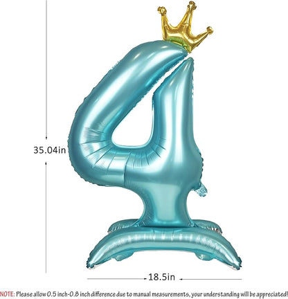 Blue Crown Number 4 Foil Balloon Standing Blue digital 4 Foil Balloon | - Image 2