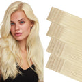 GOO GOO Invisi Edge Tape in Hair Extensions Human Hair, 613R Bleach Blonde 10pcs injected with 10pcs classical tape ins, 16inch 50g, Virgin Remy Hair, Natural Look
