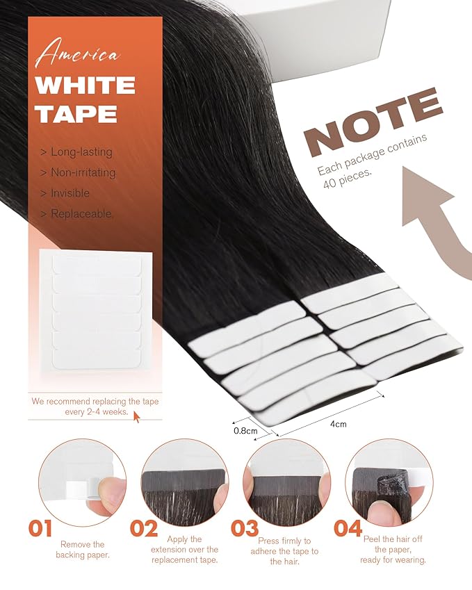 Sunny Hair Tape in Extensions,Remy Hair Extensions Tape in Black Invisible Tape in Hair Extensions Human Hair 100g 18Inch
