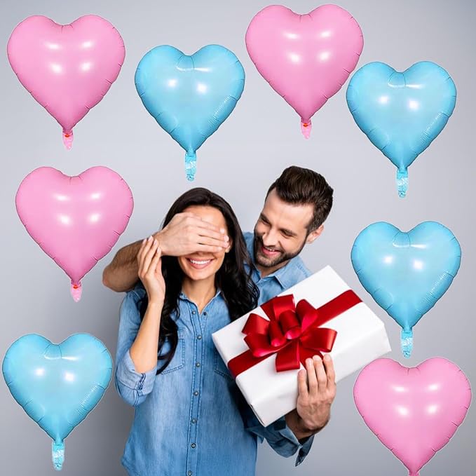 Pink Blue Heart Balloons, 18 Inch Pastel Blue Pink Foil Heart Balloons Pearl - Image 6