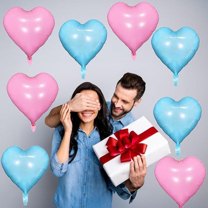 Pink Blue Heart Balloons, 18 Inch Pastel Blue Pink Foil Heart Balloons Pearl - Image 6