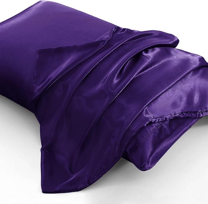Aormenzy Satin Pillow Cases for Women Standard Size Set of 2, Purple Satin Pillowcase for Hair with Envelope Closure Silky Pillow Covers Wrinkle, Fade Resistant (20x26 Inches)