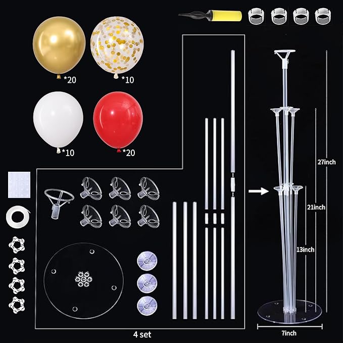 Red and Gold White Balloons Table Centerpieces Stand Kit - Image 3