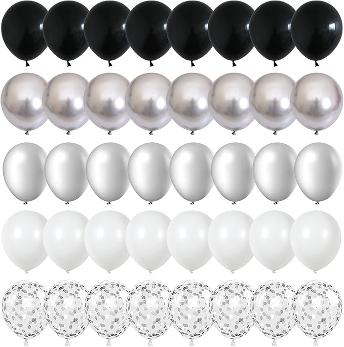 Black and Silver Balloons, 60 Packs 12 Inch Chrome Metallic Silver Balloons and by Govpy
