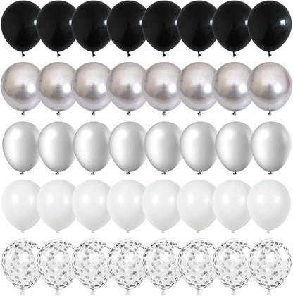 Black and Silver Balloons, 60 Packs 12 Inch Chrome Metallic Silver Balloons and by Govpy