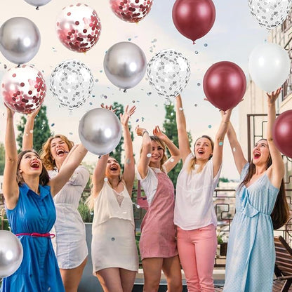 Burgundy Red and Silver Balloons, 60 Packs 12 Inch Wine Red and White Silver - Image 5