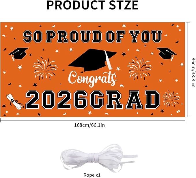 Graduation Decorations 2026 Orange Graduation Banner 66.1" x 33.8" Graduation - Image 2