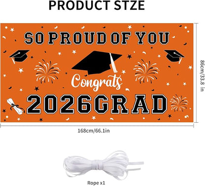 Graduation Decorations 2026 Orange Graduation Banner 66.1" x 33.8" Graduation - Image 2