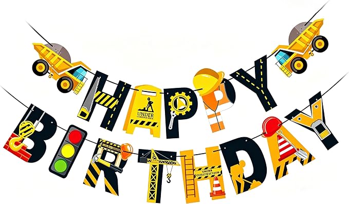 Happy Birthday Banner Construction Party Decorations, Vehicle Truck Birthday by Unknown