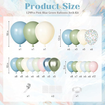 Ouddy Party Pink Dusty Blue Green Balloons Garland Arch Kit 18 12 10 5 Inch | - Image 3
