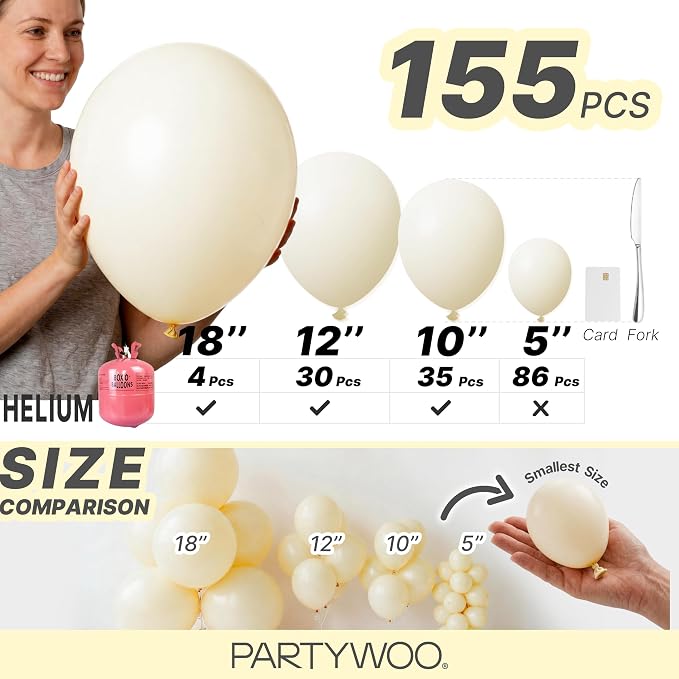 PartyWoo Pastel Yellow Balloons 155pcs Light Pale Yellow Color | 18 12 10 5 - Image 6