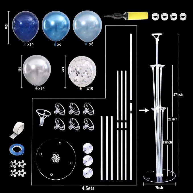 4 Sets Navy Blue Silver Balloons Stand Kit - Image 2
