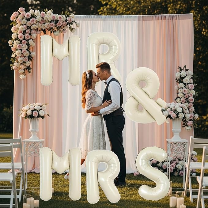 TONIFUL 40 Inch Big Cream White MR & MRS Balloons Large Ivory White Mr and Mrs - Image 4