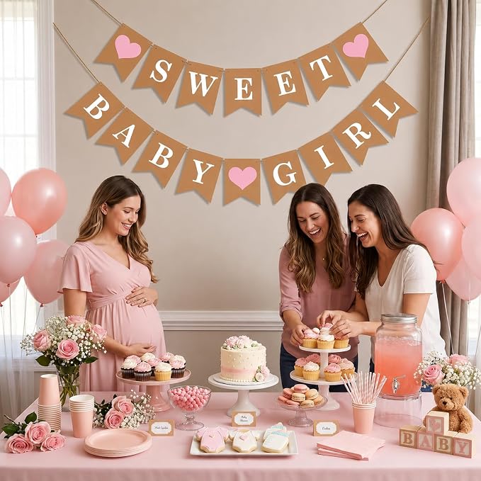 Sweet Baby Girl Banner, Paper Baby Shower Banner - Image 3