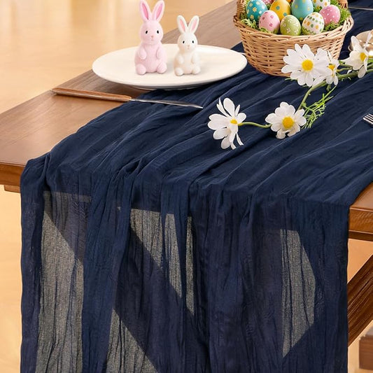 Cheesecloth Table Runner Summer Boho Wedding Birthday Party Home Decor | Navy by Socomi