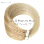 Lacer Glue in Hair Extensions 20 Pieces 50 Grams Human Hair Tape in Extensions Balayage Light Ash Blonde to Platinum Blonde B#13/60 18 Inch