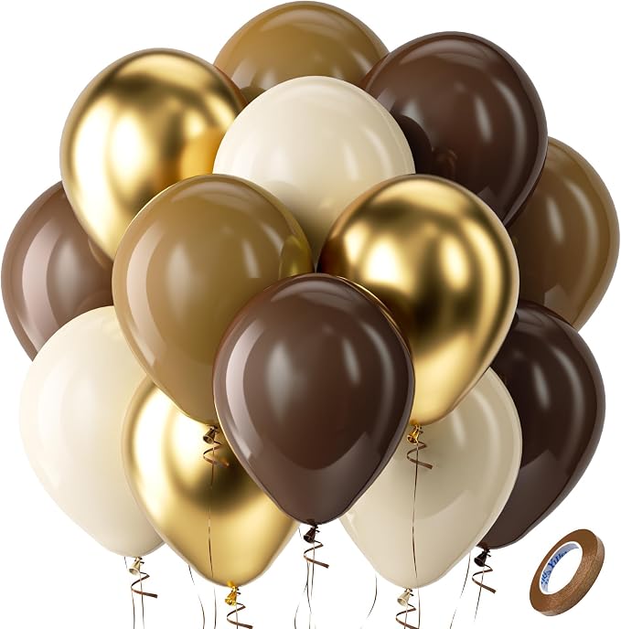 Bezente Brown and Gold Balloons Set 60pcs 12 inch | Sand White Neutral Helium by Bezente