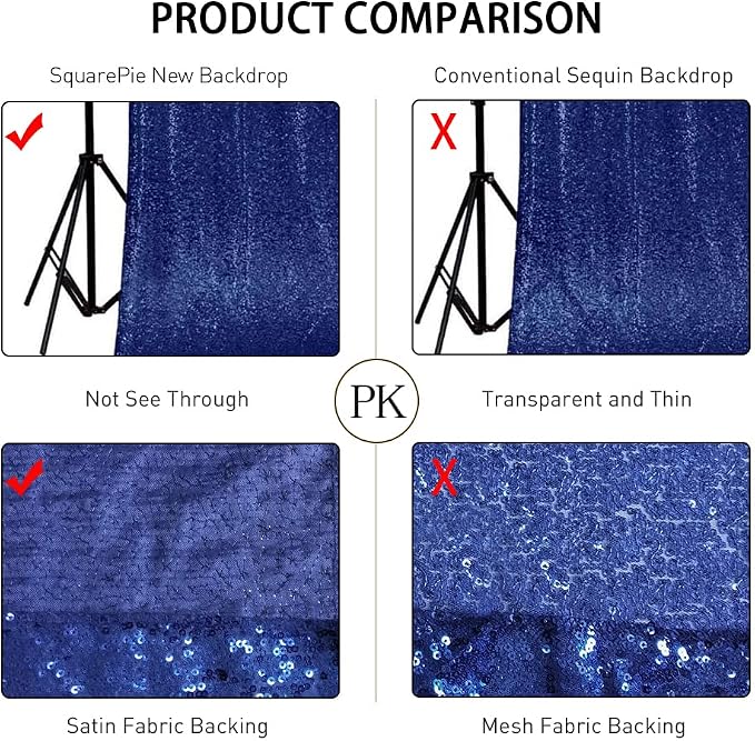SquarePie 5x7ft Navy Blue Sequin Backdrop, High Density Non-Transparent Glitter - Image 3