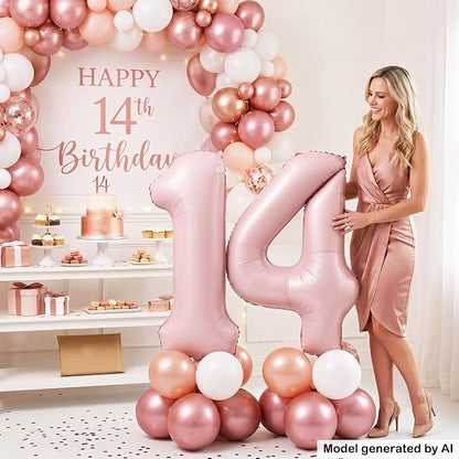 40" Light Pink Foil Number 14 Balloon - Image 4