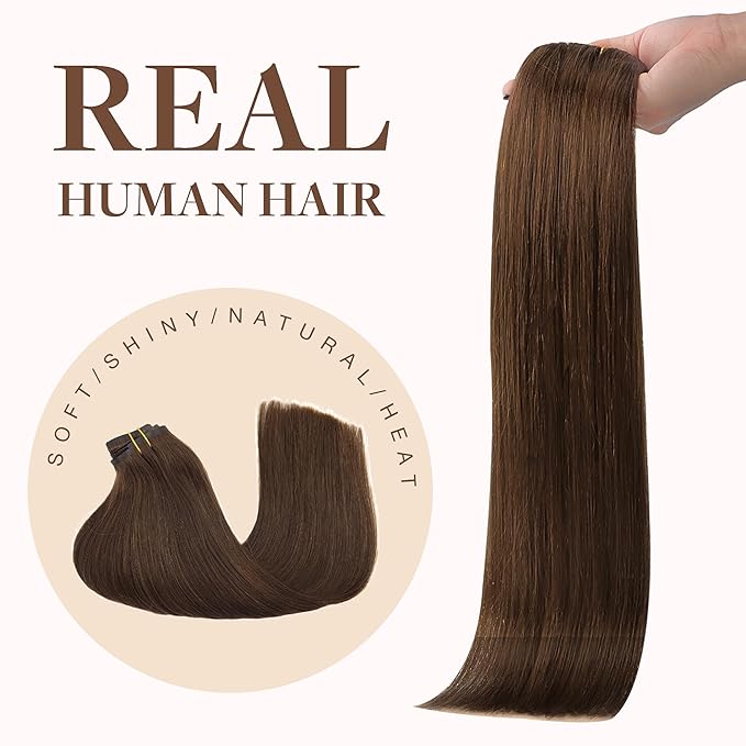GOO GOO Clip in Hair Extensions Real Human Hair, Remy Human Hair Extensions Clip ins for Women, Natural Human Hair, 18inch 170g 9Pcs, #4A Chocolate Brown