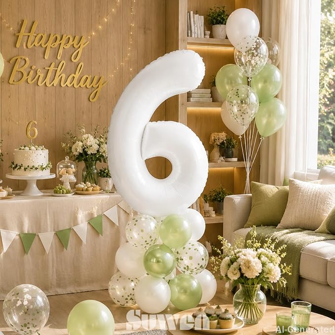 SUWEN 40 Inch White Large 6 Balloon Number Big Foil Helium Numbers 0-9 | Giant - Image 2