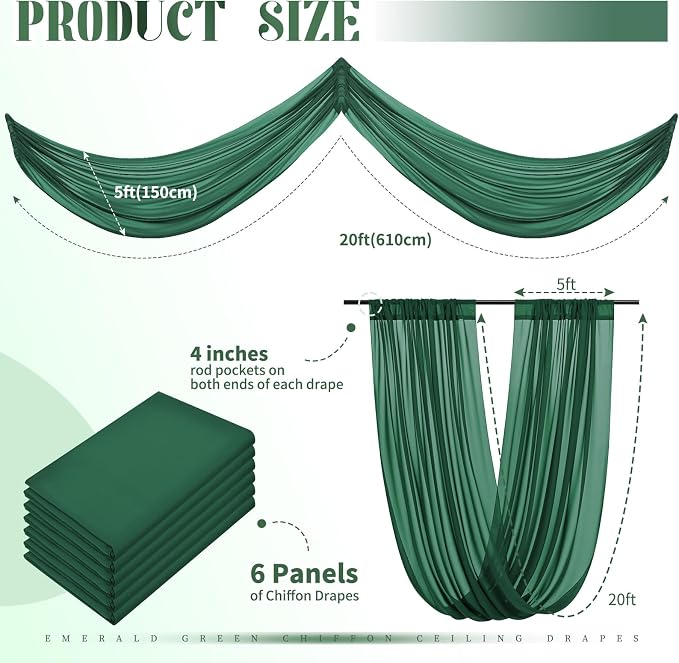 6 Panels Emerald Green Ceiling Drapes - Image 2