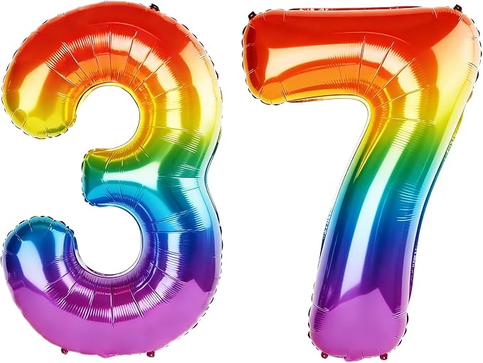40 Inch Number 37 Balloons for 37th Birthday Party Decorations, 0-100 Rainbow by FOBELEC